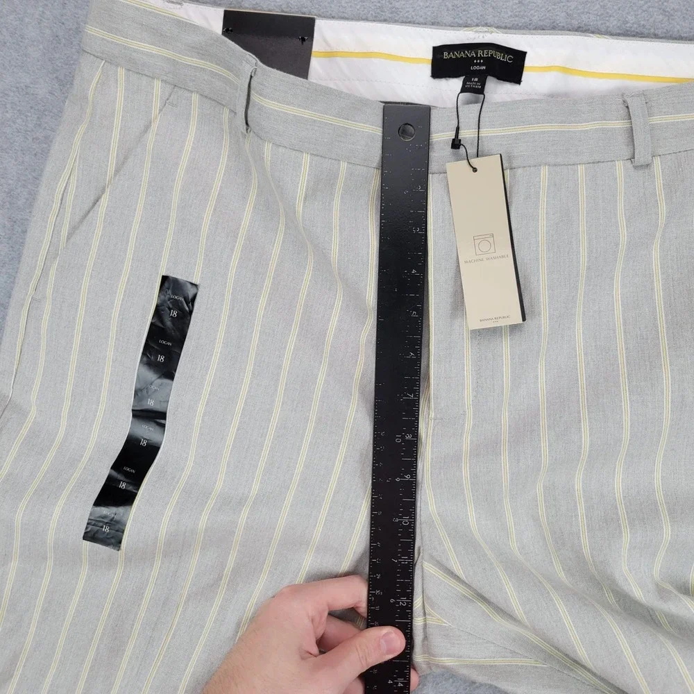 Banana Republic Logan Dress Pants Womens 18 Grey Yellow Pinstripe Linen Blend